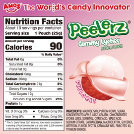 Amos Peelable Lychee Candy, Peelerz Gummy Lychee Peeling Candy, 8.47oz Pack