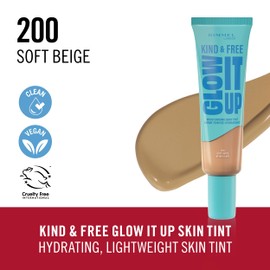 Rimmel London Kind & Free GLOW IT UP Moisturizing Foundation, 200, Soft Beige, Beruhigt empfindliche Haut, Gesund und strahlender Teint, Spendet Feuchtigkeit für den ganzen Tag, 30 ml