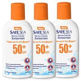 Safe Sea Jellyfish Sting-Blocking Sunscreen, SPF 50+ Lotion 4oz, Waterproof, Biodegradable, Coral Reef-Safe – Body and Face Sunscreen, Anti-Jellyfish and Sea-Lice sting protection. 4 FL Oz (Pack of 3)