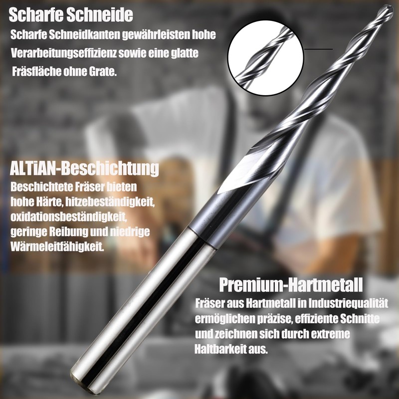Set of 2 Solid Carbide Ball End Mill Conical Milling