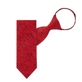 Jacob Alexander Men's Red Floral Roses Flowers Design Pre-Tied Zipper Neck Tie - Red