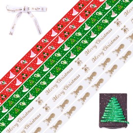 Craftdady 8 Yards x 3/8 Inch Christmas Ribbons for Crafts, Christmas Theme Printed Polyester Grosgrain Ribbons White Red and Green Satin Ribbons for Festival Holiday Party Presents Wrapping Decor