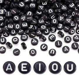 Craftdady 500Pcs 7x4mm Black Acrylic Letter Beads White Alphabet Beads A E I O U Vowels Beads Small Pony Beads for Crafts DIY Friendship Bracelets Jewelry Making Supplies