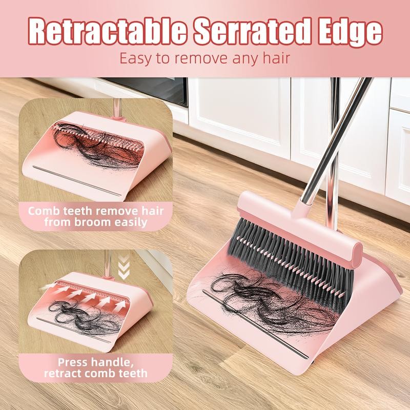 KZKR Pink Broom and Dustpan Set with Adjustable Handle for