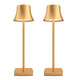 2 Pack LED Cordless Table Lamps Rechargeable,5000mAh Battery Operated Table Light,3 Color Stepless Dimming,Portable Small Desk Lamp in Aluminum for Party Patio Restaurant Indoor/Outdoor(Gold)