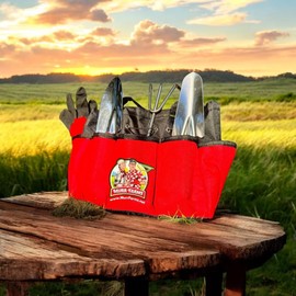 7pc Stainless Steel Heavy Duty Tool Set with Non-Slip Rubber Grip, Garden Gloves and Storage Tote Bag