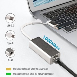 Leehitech 1000 Mbit/s USB C Ethernet Adapter, Type C/USB3.0 Two in One Interface to RJ45 Network Connection, Suitable for Laptops, Mobile Phones, TV Boxes and Switches, etc