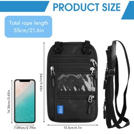 Neck Pouch with RFID Protection, Anti-Theft Chest Pocket Men, Waterproof Travel Wallet, Adjustable Unisex Security Pocket Travel for Passport Cards Smartphone Money, black, Neck pouch with RFID