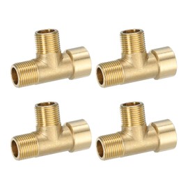 sourcing map Brass Tee Pipe Fitting, 3/8"(Male x Male x Female) 3 Way T-Connector Fitting Coupler Adapter for Gas Transport Connect Pipelines, 2 Pcs
