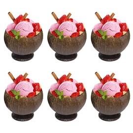 URALFA 6 Pack Natural Coconut Shell Cups, Hawaiian Theme Luau Party Cups Supplies, 12oz