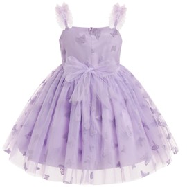 IDOPIP Toddler Baby Girls Butterfly Tutu Dress Summer Sleeveless Backless Princess Butterfly 1st Birthday Party Dresses Little Girl First Communion Pageant Casual Tulle Sundress Purple 6-7 Years