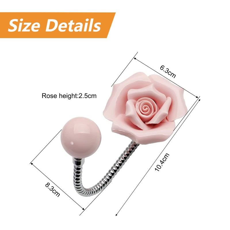MOROBOR Pink Flower Ceramic Wall Coat Hook 3D Rose Shape
