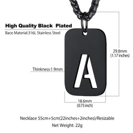 Bandmax Dog Tag Chain Men's Women's Dog Tag Chain Stainless Steel Letter Chain Black Necklace with Pendant Wheat Chain 55 cm Chain Jewellery Accessory, Stainless steel, metal, Stainless Steel