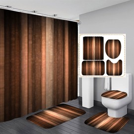 Nkzply 4 Pcs Brown Striped Shower Curtain Orange Vintage Copper Abstract Bathroom Sets with Shower Curtain and Rugs Fall Bronze Bathroom Decor Bathroom Rugs Mat Toilet Lid Cover