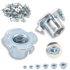 Pack of 60 Drive-In Nuts M6 x 9 mm Galvanised Carbon Steel with 4 Drive-In Tips, for Wood, Planks, Furniture, Craftsmen, Constructions, Climbing Wall, Screw Kits, DIY