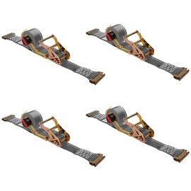 Mytee Products 4 Pk 2'' x 16' Rocker Winder Ratchet Straps for E-Track - Tie Down Straps with 4,500 lbs BS - Self Ratcheting Strap for Boat, Jet Ski, ATVs - Gray