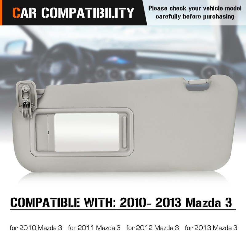 Sun Visor for 2010-2013 Mazda 3, Left Driver Side Gray