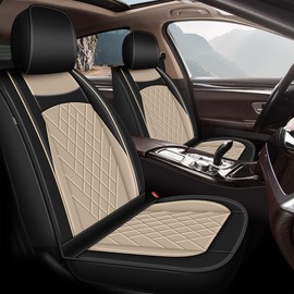 JIAMAOXIN Fit for Edge Seat Covers, 5 Seats Full Set Faux Leather Car Seat Covers for 2007-2024 Ford Edge (Black & Beige)