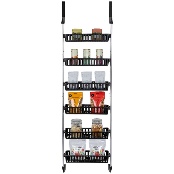 Smart Design Over-the-Door Organizer for Storage – Perfect for Pantry Organization, Bedroom, Bathroom Storage, Playroom, or Kitchen - Adjustable Steel Frame with 6 Baskets & Wall Mount – Black