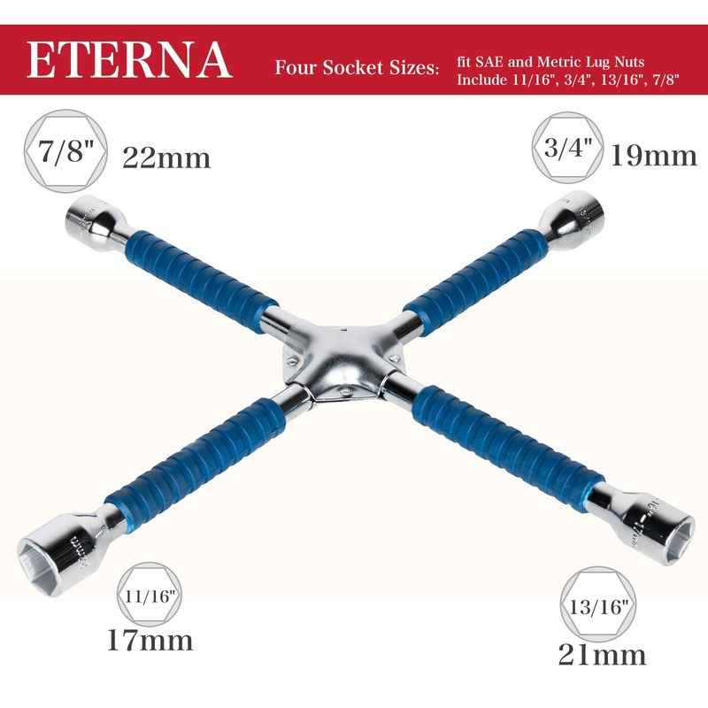 ETERNA Professional 16" Four Way Lug Wrench, Anti-slip Design Cross