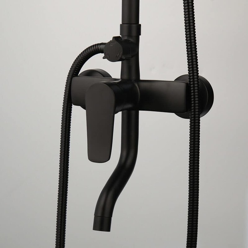 Washly Black Shower System Set Rainfall Spout Round Head with