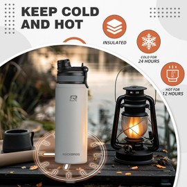 ROCKBROS Insulated Water Bottle with Straw, Stainless Steel Sports Water Cup Flask Leak Proof with Handle Keep Warm and Cold for Hiking, Cycling, Bike Travel, School Sports, Gym