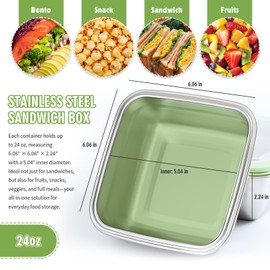 3 Pack Sandwich Containers, 24oz Stainless Steel Sandwich Box with Airtight Lids, Reusable Metal Meal Prep Lunch Boxes, BPA-Free, Dishwasher Safe, Food Storage Containers for Families (Black)