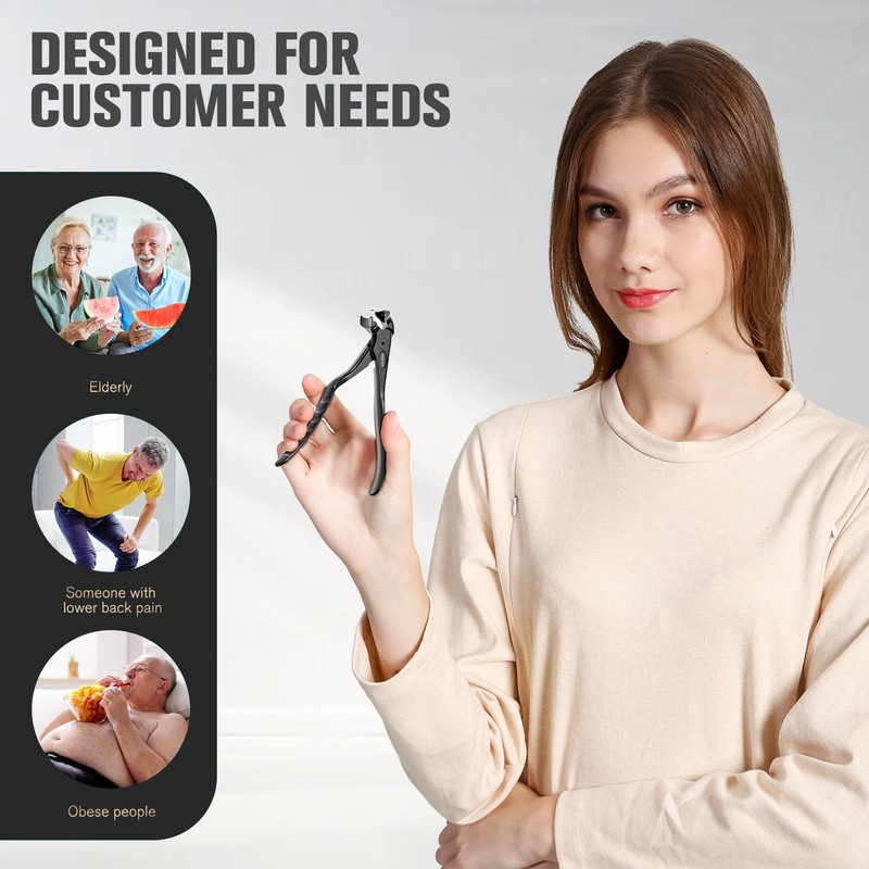 FERYES Ergonomic Non-Slip Long Handle Nail Clippers for Seniors, Unique