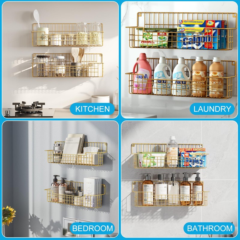 AURIKAR Spice Rack, 4-Pack Seasoning Organizer Wall Mounted for Kitchen