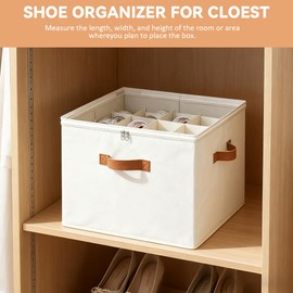 Shoe Organzier for Cloest - Fits up to 16 Pairs Shoe Storage Box,Adjustable shoe Bin with Pop-Up dividers, Space Saver shoes Box organizer with Clear Dust Cover,Foldable shoe Cubby Storage Containers