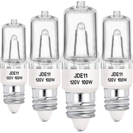 YBEK JDE11 Halogen Bulb 100W 120V Mini Candelabra Bulb Warm White 2800K DimmableT4 JD Type E11 for Ceiling Fans, Chandeliers, Cabinet Lighting(Pack of 4)