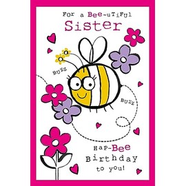Nigel Quiney Bee-utiful Sister Birthday Card for Girls - Bumblebee and Flowers with Foil Details - Eco-Friendly and Recyclable
