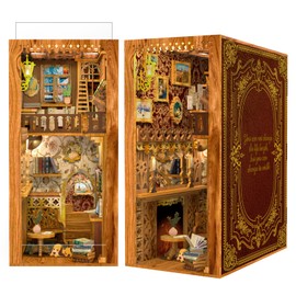 CUTEBEE Book Nook Kit, DIY Miniature House Kit for Adults, 3D Wooden Puzzle Bookend Bookshelf Insert Decor with LED Light and Dust Cover, Unique Crafts Made with Your Loved Ones (Eternal Bookstore)