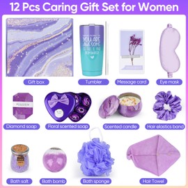 Birthday Gifts for Women Self Care Gifts Get Well Soon Gifts for Her,12pcs Unique Gift Baskets for Women Thank You Gifts,Christmas Lavender Relaxing Spa Gift Box for Wife Sister Friends Mom Boss