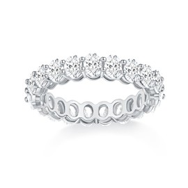 MINDDHA 14K White Gold Plated Rings- Oval Cubic Zirconia Love Ring Simulated Diamond Stackable Rings Eternity Bands/Silver Rings, Silver Rings for Women- 4mm Band Size 6