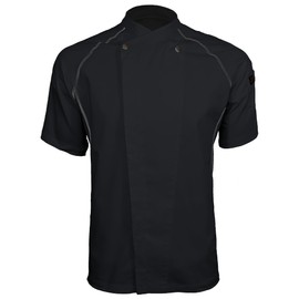 ChefsCloset Men's Clinton Snap Front Short Sleeve Chef Coat, Black Chefs Jacket for Men, Small