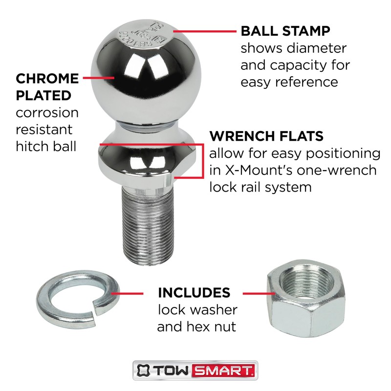 TOWSMART Class IV Chrome Trailer Hitch Ball, 12,000 lb., 2-5/16
