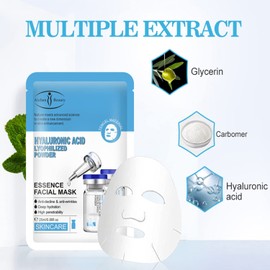 AICHUN BEAUTY Essence Facial Mask Tencel Material Anti-acne Anti-wrinkles Moisturizing Deep Cleaning Contractive Pore 25ml/0.88fl.oz (HYALURONIC ACID LYOPHILIZED POWDER(10pcs))