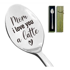 I Love You Mom Coffee Spoons - Stainless Steel Dessert Spoon, Tea Cafe Espresso Coffee Lovers Gift for Her, Mom Birthday Gift Spoons