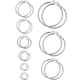 6 Pairs Clip on Hoop Earrings Non Piercing Earrings Set for Women and Girls, 6 Sizes (Silver)