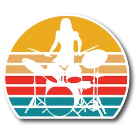 Retro Girl Drummer Silhouette 4 Inch Waterproof Decal Sticker Vintage Band Rock Drum Radiohead Punk Pop Guitar Metal Country Music Instrument Musical Singer DJ Acoustic Studio Jazz Sing CS1440-2PK