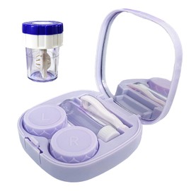 CADEVED Contact Lens Case Kit with Cleaner Washer, Contact Lenses Applicator Removal Tool Kit with Mirror Solution Bottle for Daily and Outdoor Use(Purple)