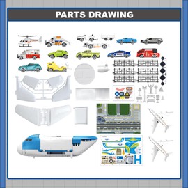 Maycoly Transport Aeroplane Toy, Total of 15 Moving Vehicles with Road Signs and Play Mats, Aeroplane for Children with Helicopter, Car Toy Children 3+ Boys Girls