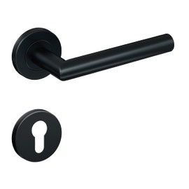 Gavroche Model 1 Handle Set for Room Doors, Stylish Door Handles, Black Door Fitting, Rosette Stainless Steel, Black (PZ Profile Cylinder)