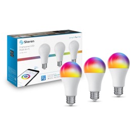 Steren SHOME-1203 3 focos LED Wi-Fi multicolor, de 10 W, 2.4 GHz, luz RGB, dimeable desde app, para socket E27, compatible con Alexa y Google...      