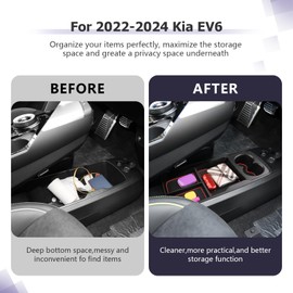 LUWU Compatible with K ia EV6 2021-2024 2025 Centre Console Organiser Storage Compartment EV6 2023 Storage Box with Drink Holder Lower Centre Console Organiser Storage Compartment K-ia EV6 Interior