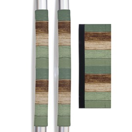LBCASA Vintage Green Brown Refrigerator Door Handle Covers Set of 2, Keep Kitchen Appliance Clean from Smudges, Fingerprint, Drips, Rustic Barn Teal Wood Stripes Decor Protector for Fridge
