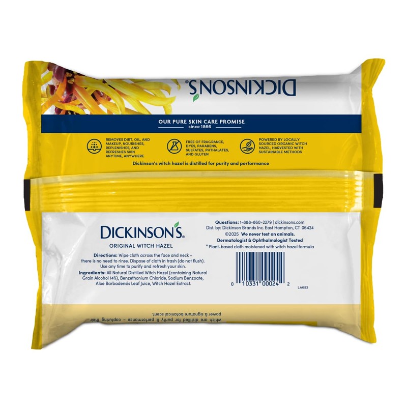 Dickinson's Original Witch Hazel Refreshingly Clean Cleansing Cloths with Aloe