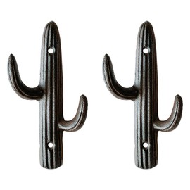 Zorues Rustic Cactus-Shaped Decorative Wall Hook Rack Hangers for Hanging Clothes, Coats, Towels, Keys, and Hats, 2-Pack Antique Cast Iron Mounted Wall Hooks