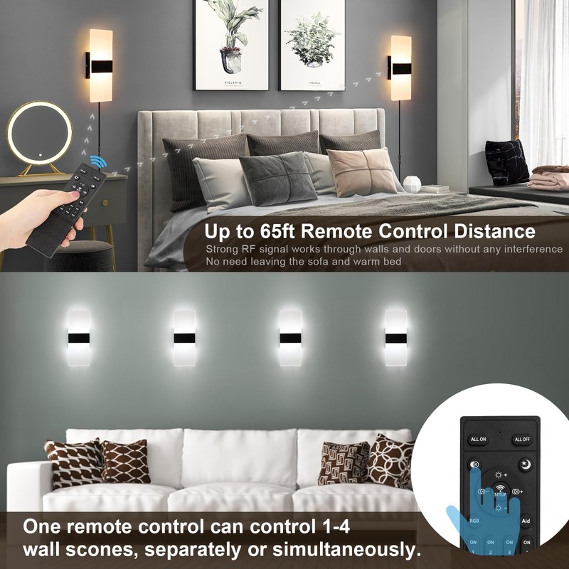 GOODATE Plug in Wall Sconces with Stepless Adjustable 3000K-6500K Colors